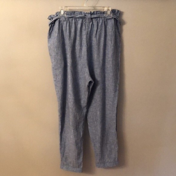 MAX STUDIO SIZE LARGE BLUE PINSTRIPE PAPERBAG WAIST RELAXED LINEN BLEND PANTS - Picture 4 of 7